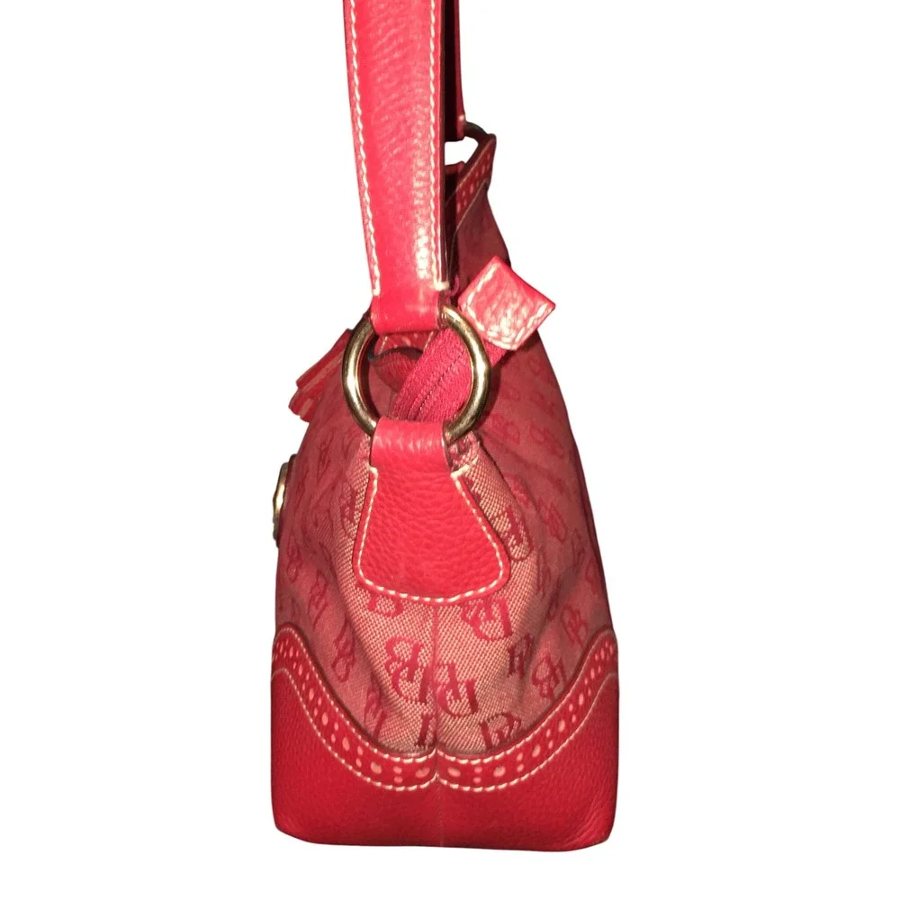 Dooney & Bourke Red Monogram Canvas Leather  Shoulder Bag Purse SEE Last Pic